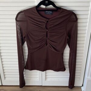 MINKPINK Brown Ruched Long Sleeve Blouse